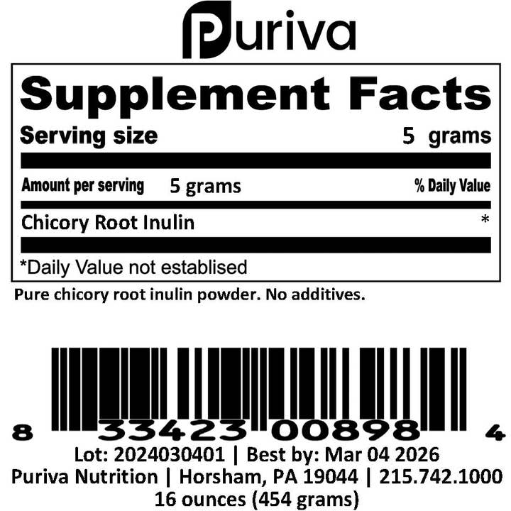 Puriva Nutrition - Wholesale Protein/Superfood Powder - Inulin powder, from Chicory Root, 1 pound, Puriva Nutrition3
