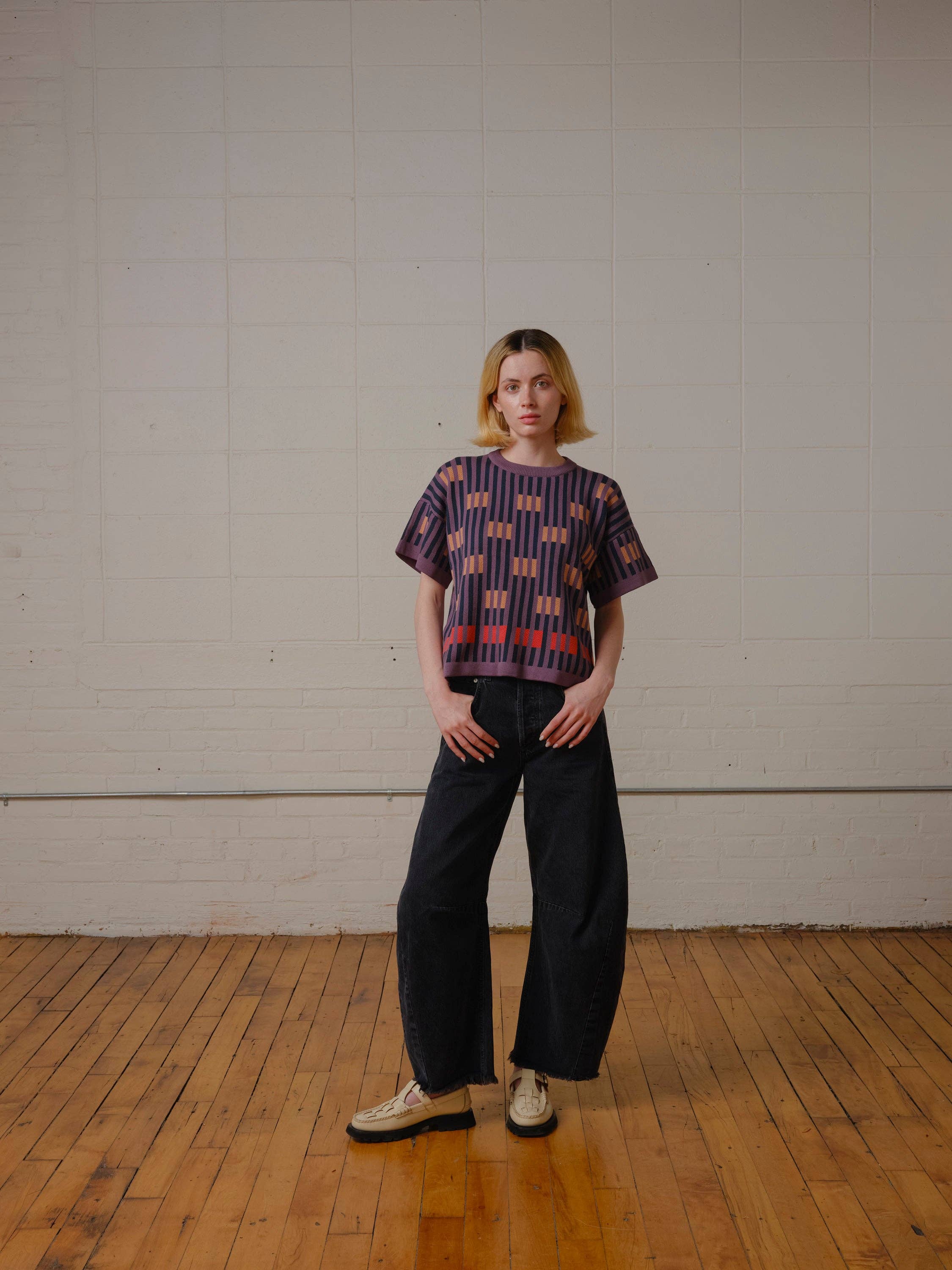 The Endery - Wholesale Knit Sweater - Women's - Bauhaus Short Sleeve Sweater Tee - Rhodolite1