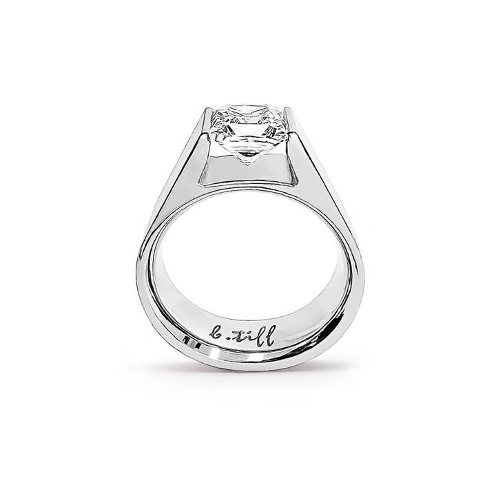 RG097W B.Tiff Bague solitaire haute taille princesse 1 ct pour la vente par B.Tiff