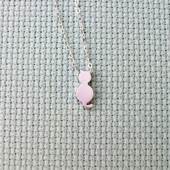 Silver Cat Necklace - Tiny Silver Cat Necklace, Sterling Silver Necklace, Christmas Gift, for wholesale by The Wandering Dandelion