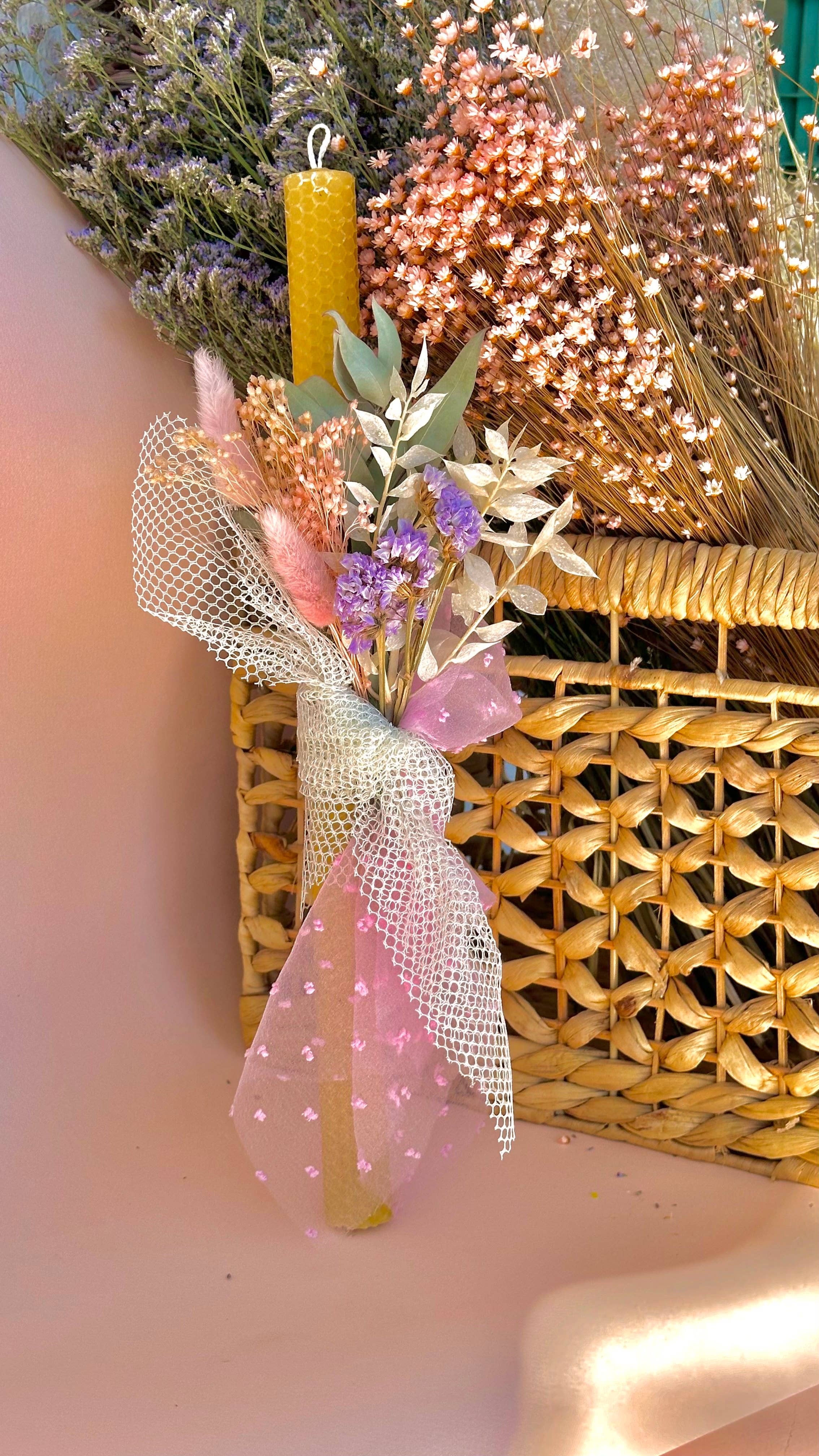 Nema Concept – Vela/castiçal cónico por atacado – Velas de cera de abelha para Páscoa com flores secas21