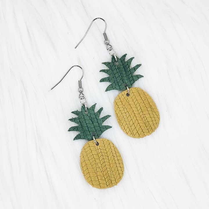 Pineapple Leather Drop Earrings for wholesale by The Purple Chickadee