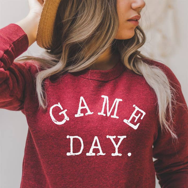 Game Day. Typewriter Print Crew Sweatshirt for wholesale by Peach Closet