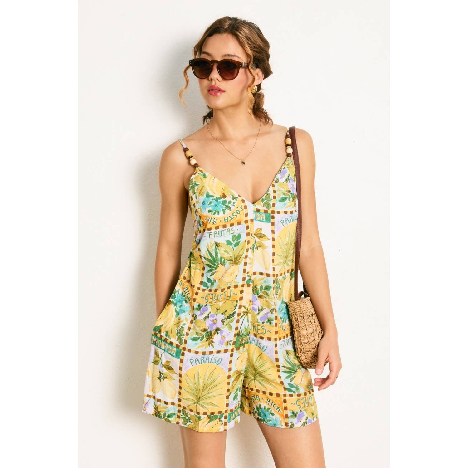 TROPICAL SUN Isla Palma Tie Back Detail Romper for wholesale on Faire5
