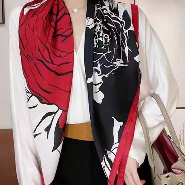Contrast Color Floral Printed Shawl&Scarf for wholesale by ShieldChic