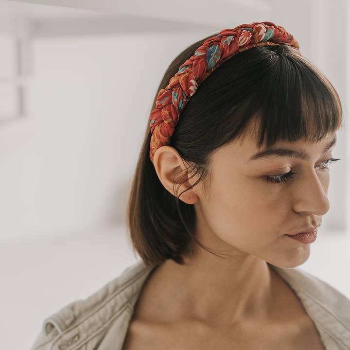 Matr Boomie Fair Trade - Vente Bandeau – femme - Bandeau tressé - Tissu sari recyclé varié
