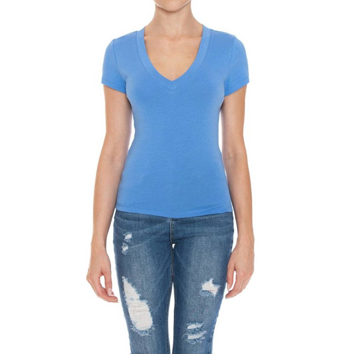 UP CLOTHING – wholesale T-shirt – women's – V NECK SHORT SLEEVE T SHIRT TOP2