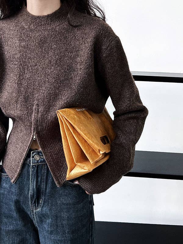 ginghamandposh - Wholesale Knit Sweater - Women's - Long Sleeves Loose Solid Color Zipper Mock Neck Pullovers Sweater Tops