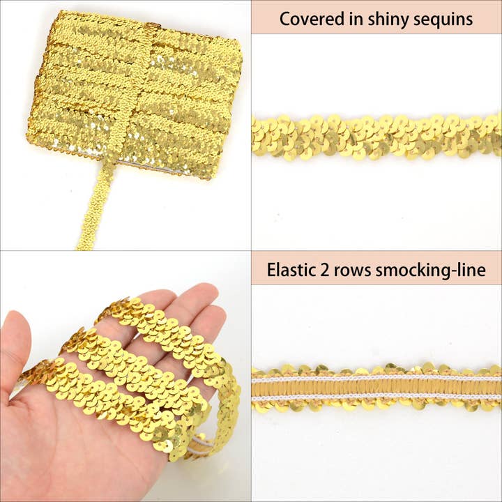 AK Brand - Wholesale Ribbon – Gift wrapping - Elastic Sequin Trim 0.8 Inch Glitter Paillette Ribbon29