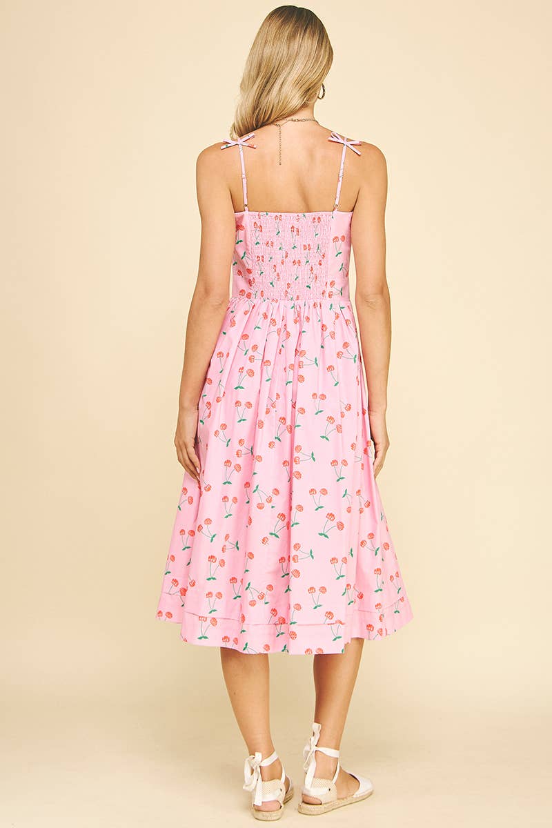 PINCH - Wholesale Dress - Women's - CHERRY PRINT MIDI DRESS WITH RIBBON DETAIL - 6044DA11
