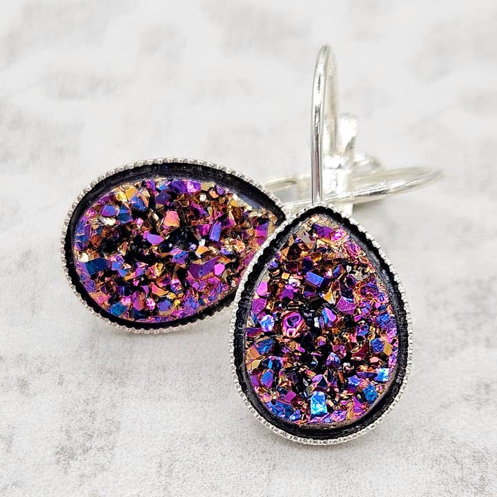 Druzy Teardrop Dangle Earrings (Handmade)- Multi-color for wholesale by The Sparkle Shop