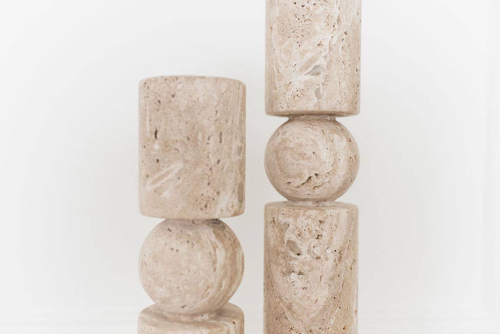 Bluum Maison - Wholesale Candle Holder - Travertine Stone Candle Holders | Dual Taper + Tealight2