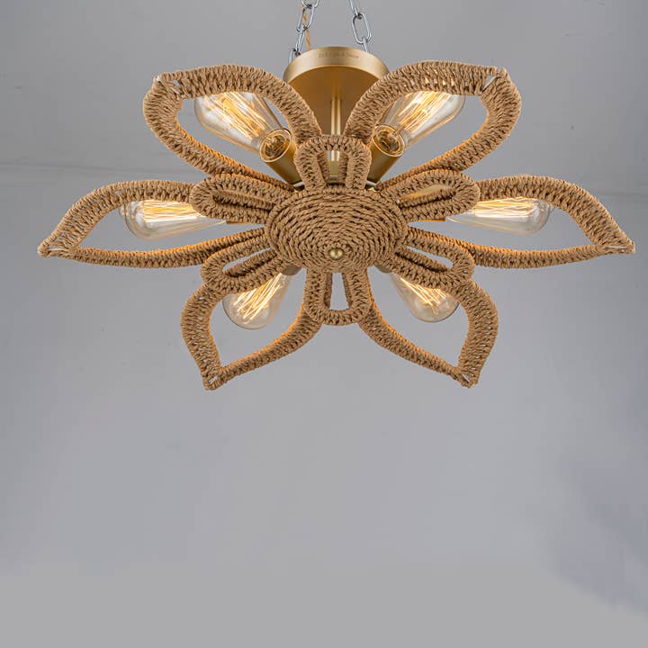 ELE Light & Decor - Wholesale Chandelier/Hanging Light - Daisy 6-Light Natural Rattan Coastal Semi-Flush Mount Chandelier5