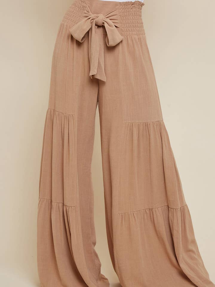 SIP6129BPX DK. TAN PLUS SIZE SMOCKING WIDE PANTS for wholesale by Saints & Hearts