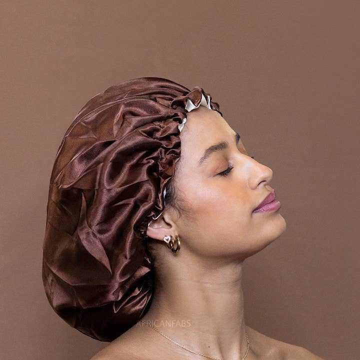 AfricanFabs – wholesale Sleep cap / bonnet – women's – Chocolate brown Satin Hair Bonnet ( Adjustable & Reversable Satin Night sleep cap )2