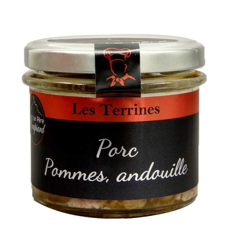 Produits-Normandie - Wholesale Preserves - Pork rillettes, apple, andouille 180g - Le Père Roupsard0