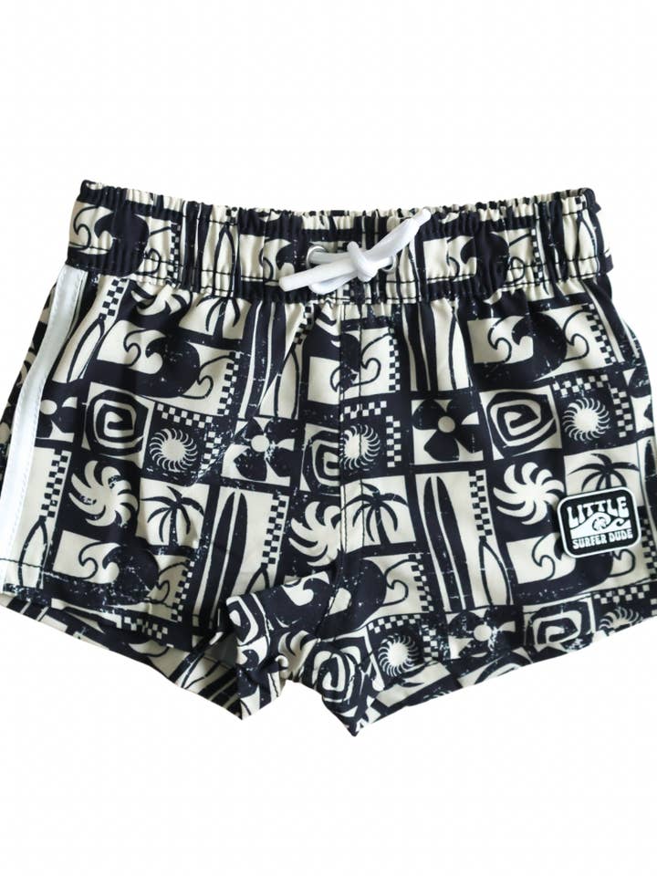 The Little Surfer Dude - Wholesale Swim Shorts - Kids - Vintage Black Swell Swim Trunks