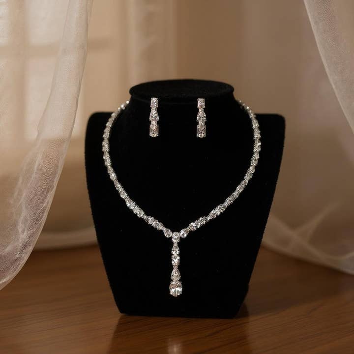 Athena Bridal Jewellery - Wholesale Jewellery set - CZ COLLECTION - DAINTY DROP NECKLACE SET - CZNK1606