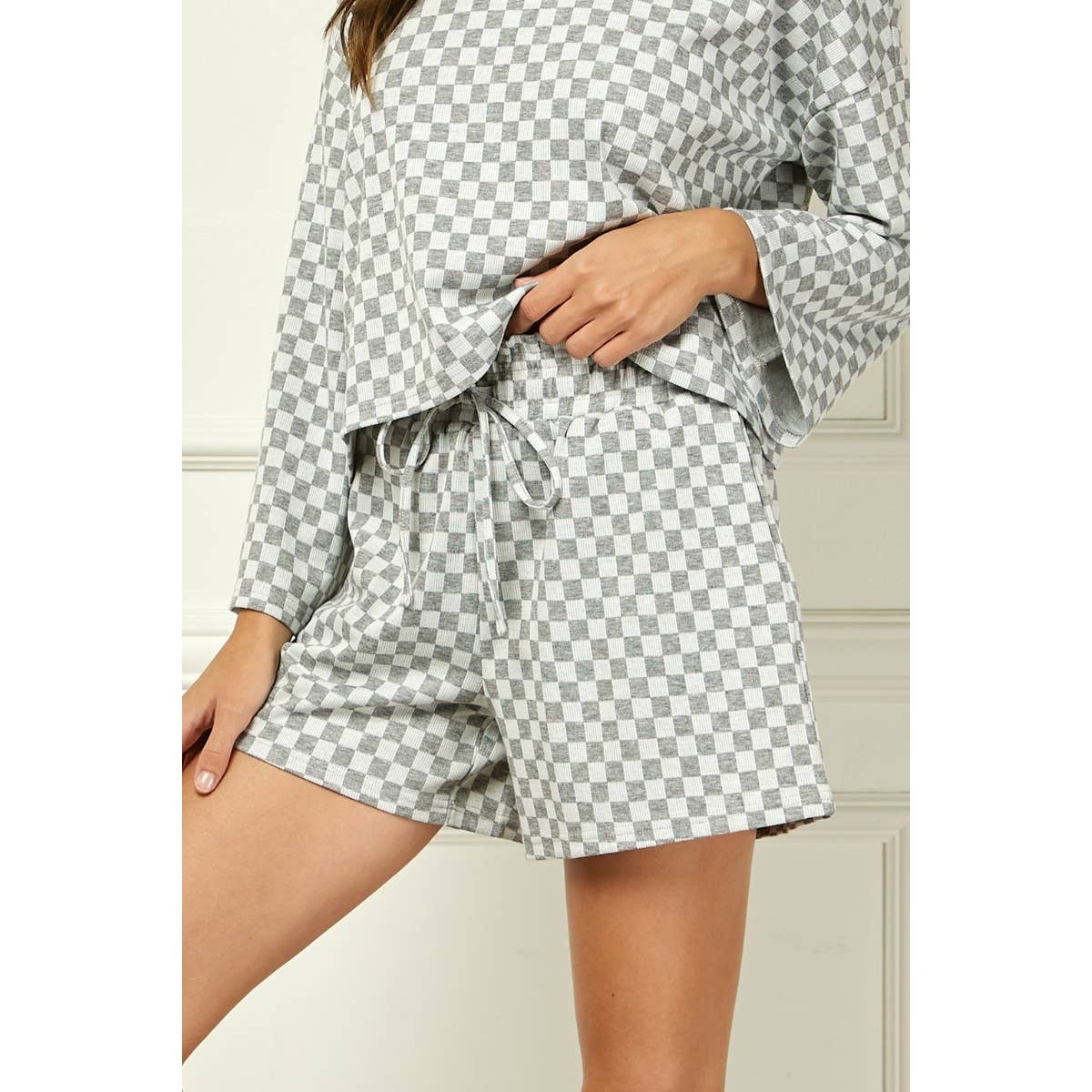 Veveret - Vente Short – femme - Short à cordon en jersey à carreaux 10