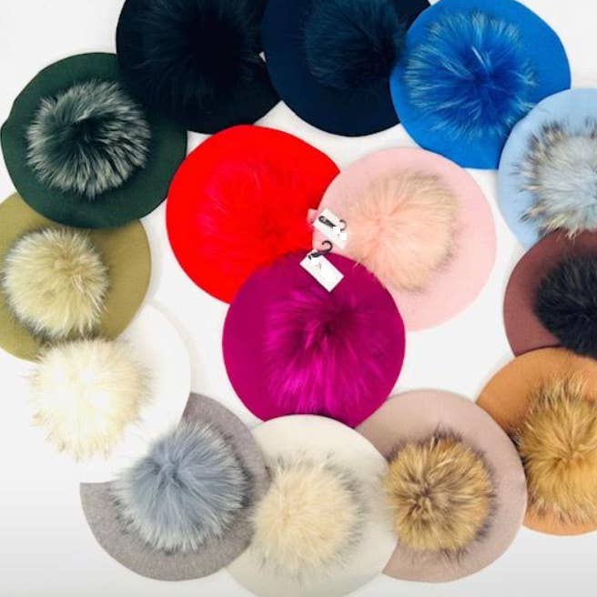 LOOWIE – wholesale Beret – Women's – MA08 Soft Knit Beret with Fur Pompom LOOWIE0