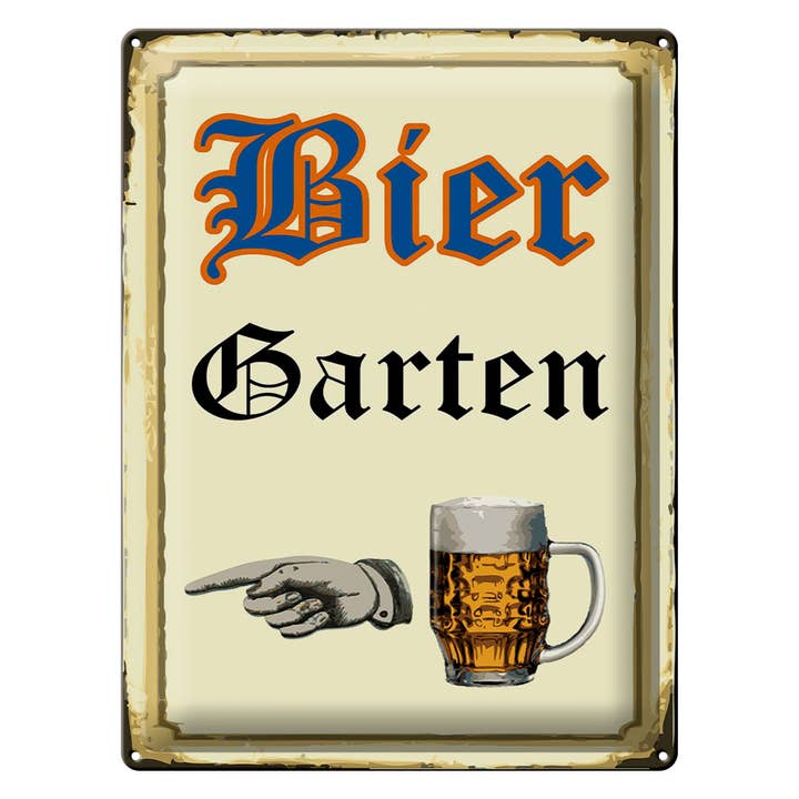 Plåtskylt Reklam 30x40 cm Biergarten Hand till vänster Dekor för wholesale av Femer