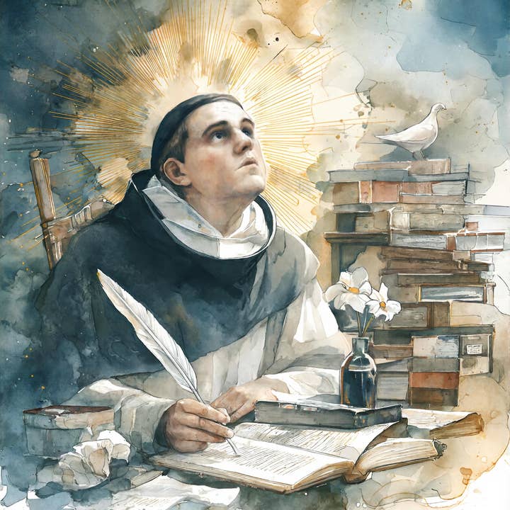 Saint Thomas d'Aquin - Saint catholique - Aquarelles pour la vente par Chesapeake Farms LLC