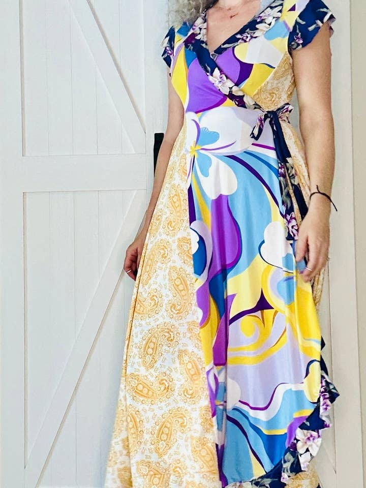 Blueberry Lemonade Maxi-Wickelkleid für den Großhandel von Aerial Clothing sRQ