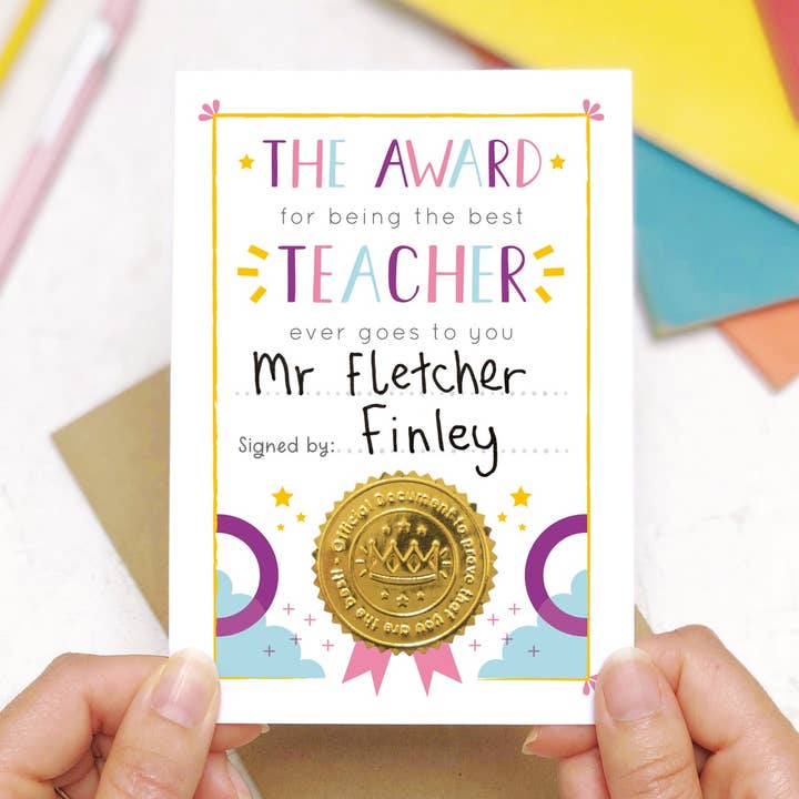 Best Teacher Certificate Card for wholesale by Joanne Hawker