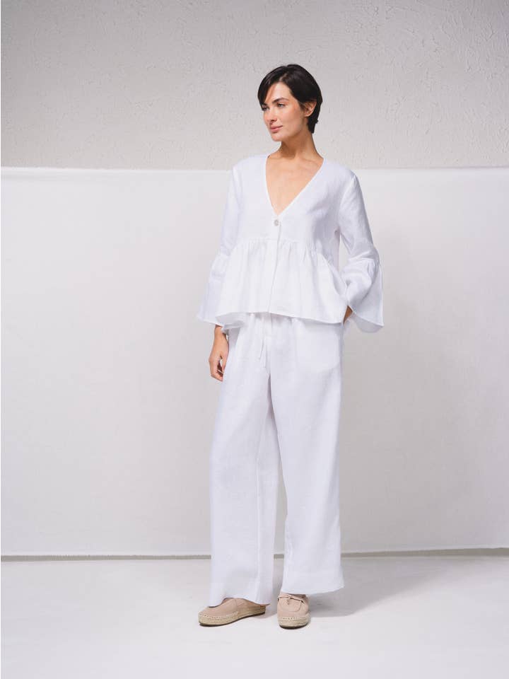 SMF - Wholesale Blouse - Women's - 259634 - Linen blouse with V-neck4