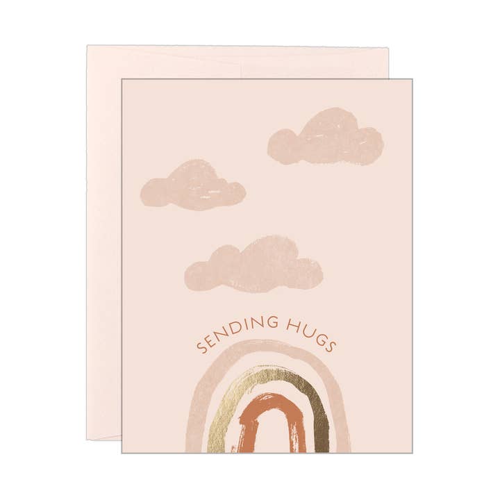 Sending hugs - Clouds & Rainbow - Letterpress Card for wholesale by Lake Erie Design Co.