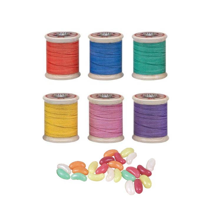 Cotton Reel Tins - 6 Assorted (24)  With Jelly Beans for wholesale by Tin Treats