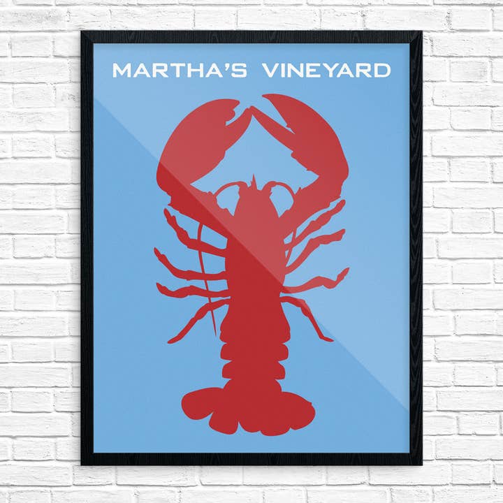 8" x 10 Martha's Vineyard Lobster on Blue Print for wholesale by Fridgedoor