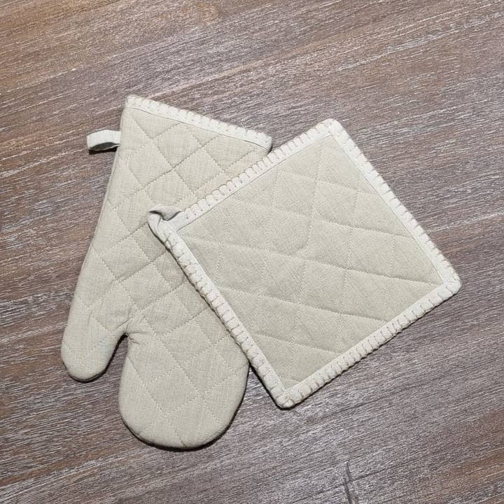 Ambiente Haus - Wholesale Oven Mitt/Pot Holder - Glove & Pot Holder Set Beige Tones