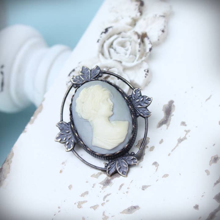Circa 1890 - Wholesale Brooch - Vintage French Blue Cameo Brooch Pendant