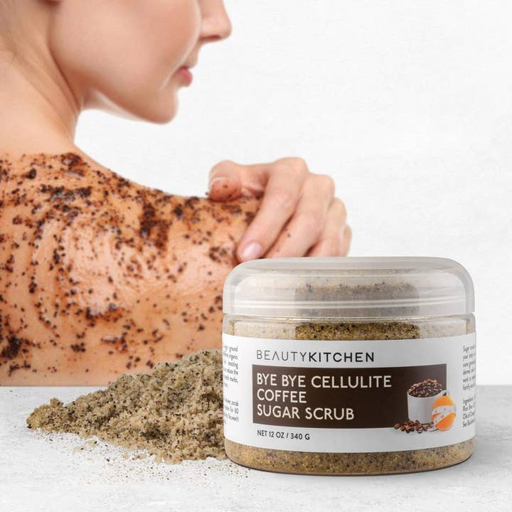 Beauty Kitchen – Esfoliante corporal por atacado – 12oz Bye Bye Bye Cellulite Esfoliante de Açúcar Café2