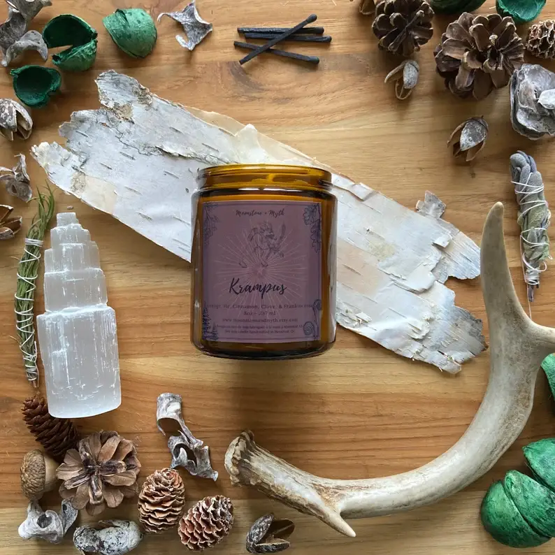 Moonstone and Myth - Wholesale Jar/Filled Candle - Krampus, 100% soy wax scented candle6