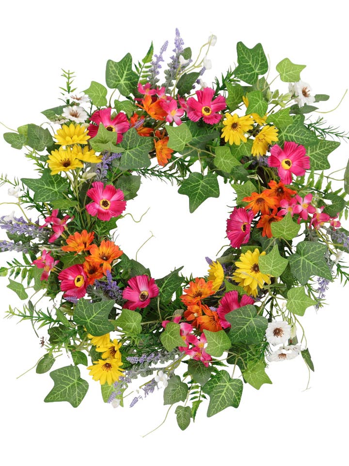 COURONNE DE FEUILLAGE, FLEURS SAUVAGES MÉLANGÉES, LIERRE & MÉLANGÉ, 22" pour la vente par Select Artificials, Inc.