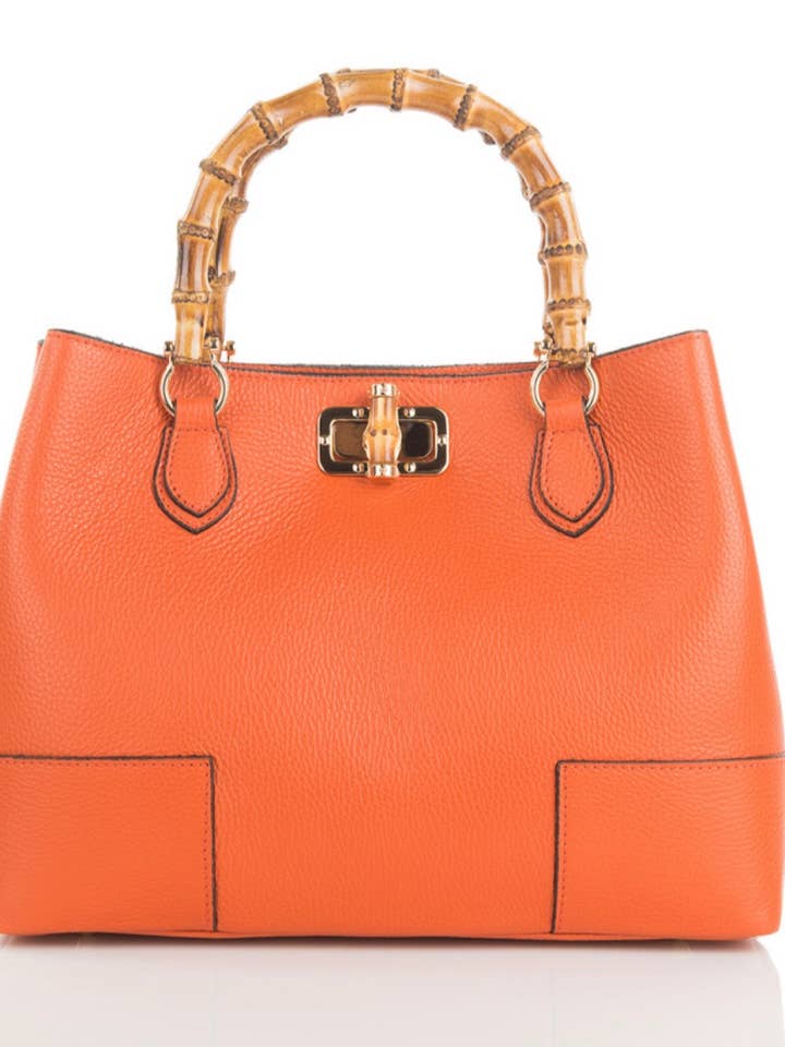 Lolo oranje leren handtas met bamboe handvatten voor wholesale door momo bags