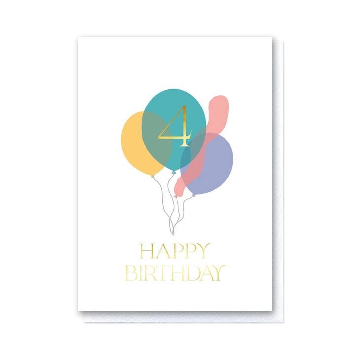Fourth Birthday Balloon Bunch Card for wholesale by Grace Jackson Design