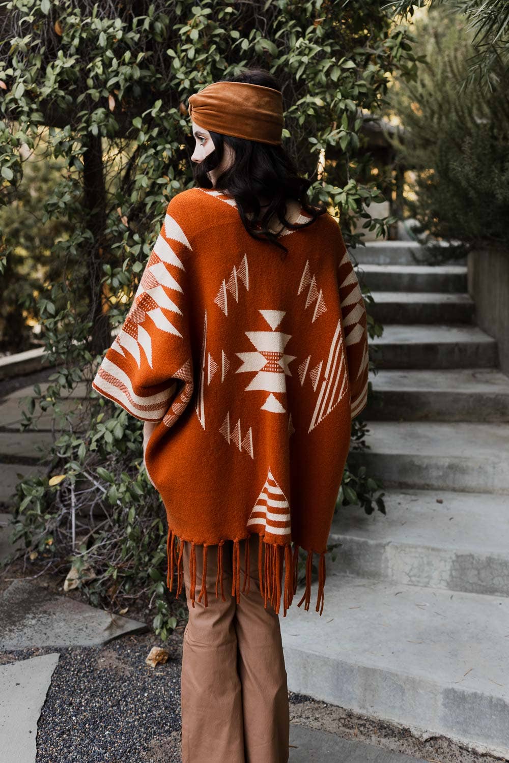 Bronze Cozy Aztec Luxe Fringed Ruana – Perfect for Fall & Winter  for wholesale on Faire1