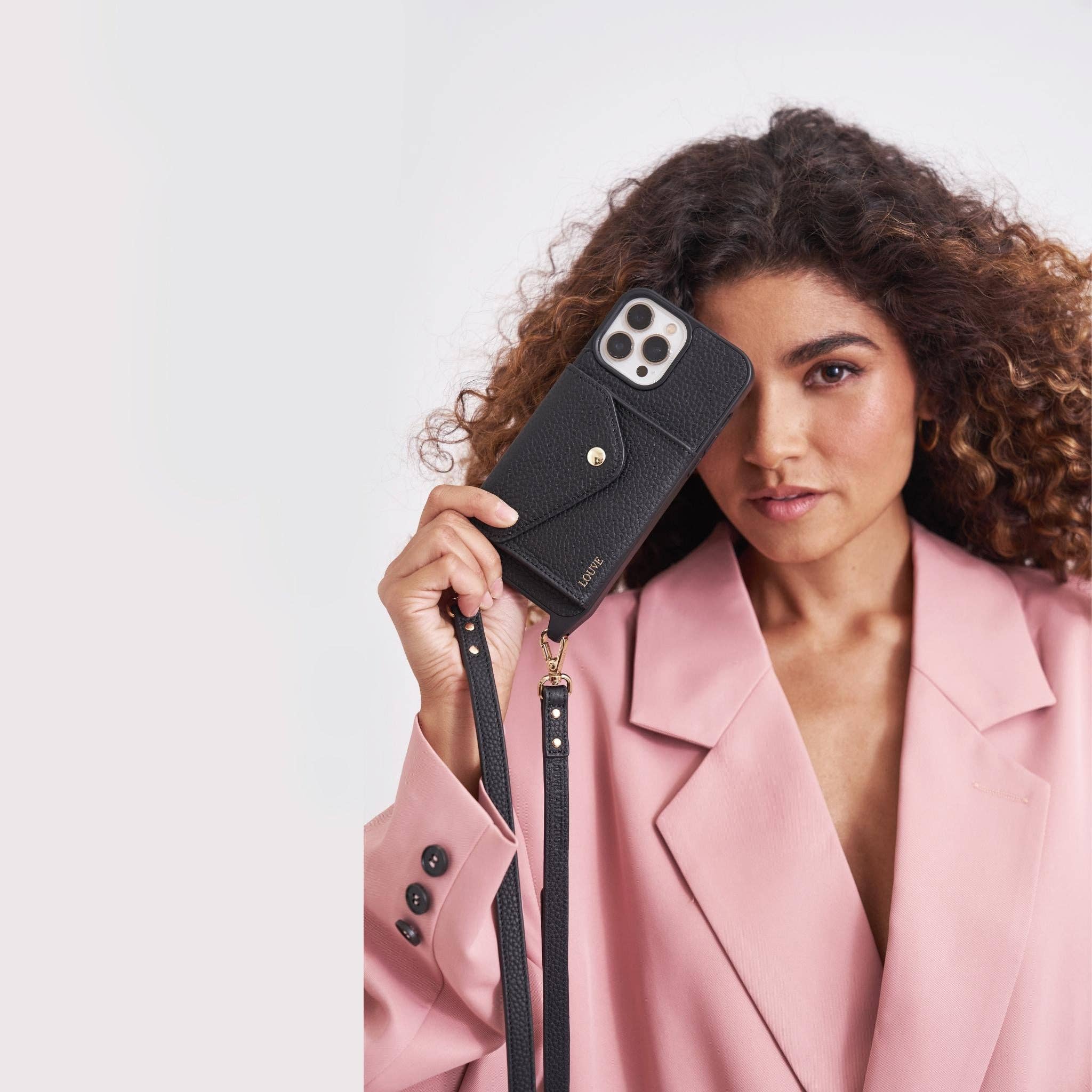 Louve Collection - Wholesale Phone Wallet - Women's - Zoë Black Leather Phone Case Wallet & Matching Strap26