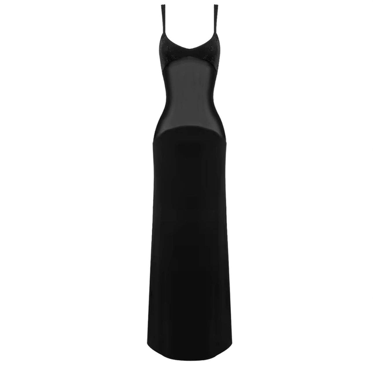 Marilyn Black Sheer Mesh Panel Maxi Gown for wholesale on Faire0