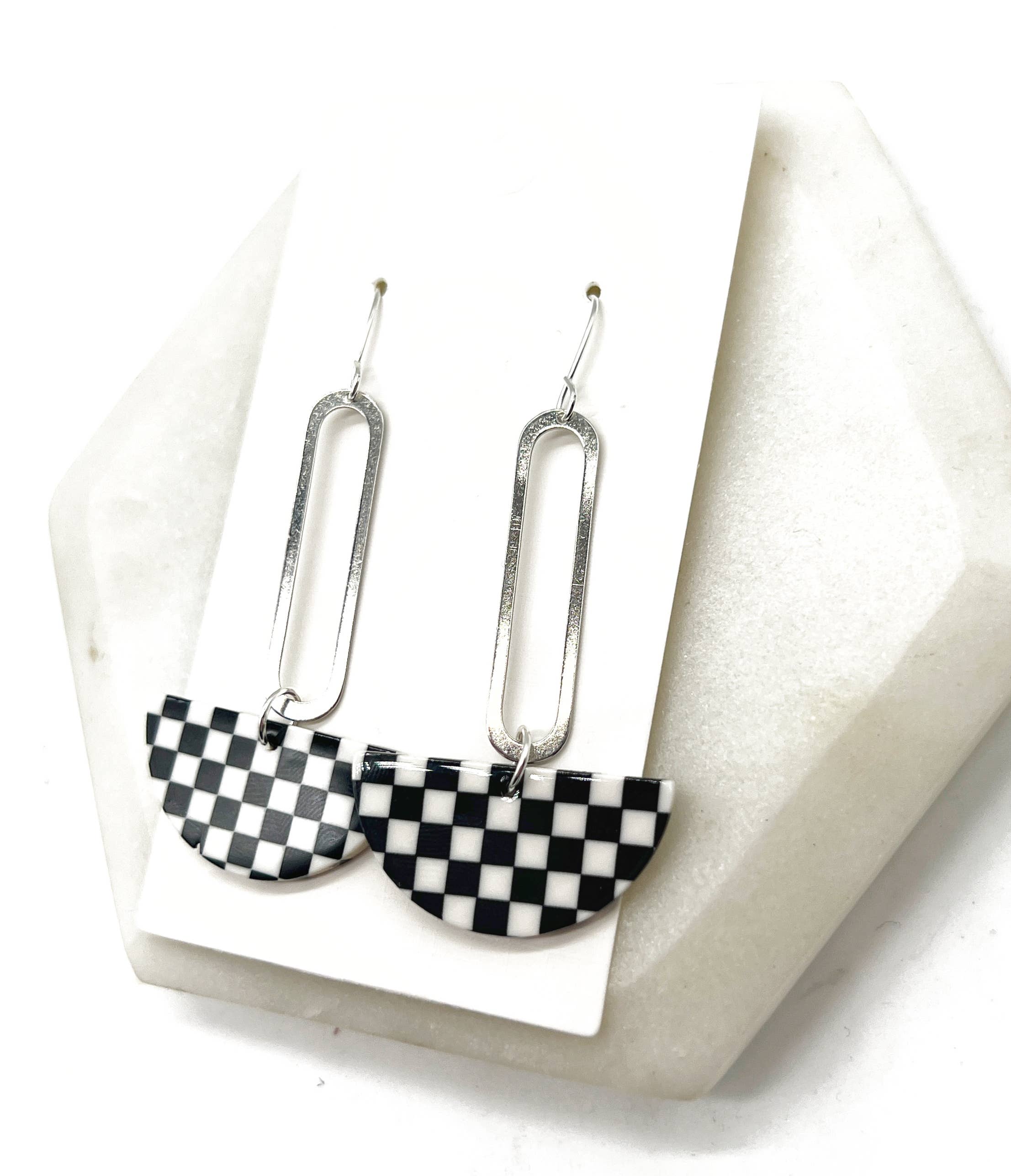 Baubles by B - Wholesale Dangle Earrings - Checkered Swing Acrylic Statement Earrings4