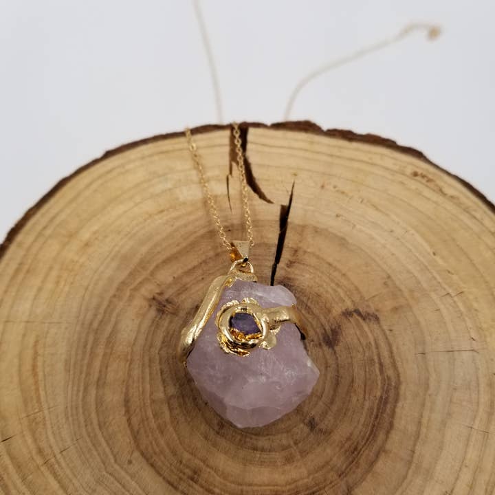 CHAKRA JEWELRY - Wholesale Pendant/Charm Necklace - Natural Crystal Gilded Gold Pendant Necklace1