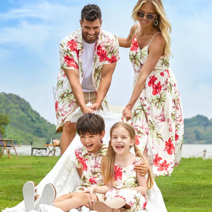 Family Matching Tropical Floral Beach Shirt & Midi Dress Set for wholesale by PatPat Matching