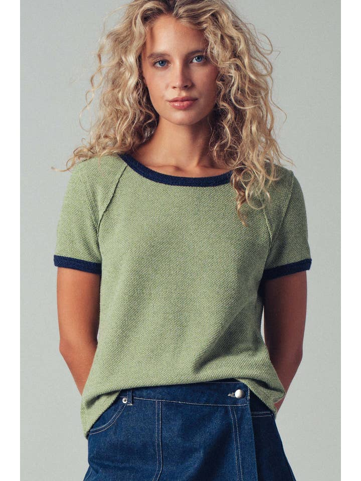 Urban Daizy - Wholesale Knit Top - Women's - Sporty Trim Textured Crewneck Top12