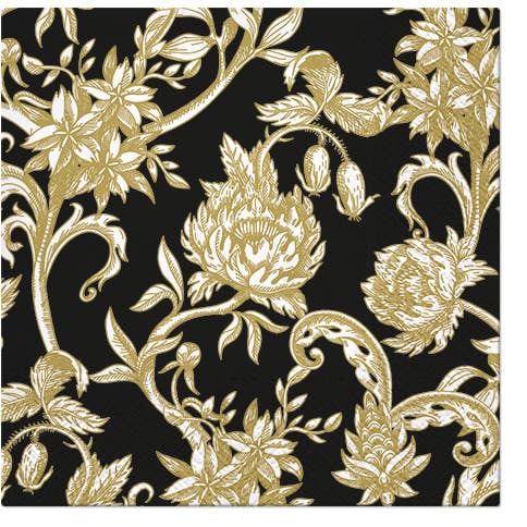 European Excellency - Wholesale Disposable Napkin - Baroque Flowers on Black Decorative Paper Napkins
