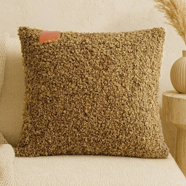 Texlina Holiday Decor Cozy Teddy Throw Pillow brown 18"x18" for wholesale by FLUFFERY