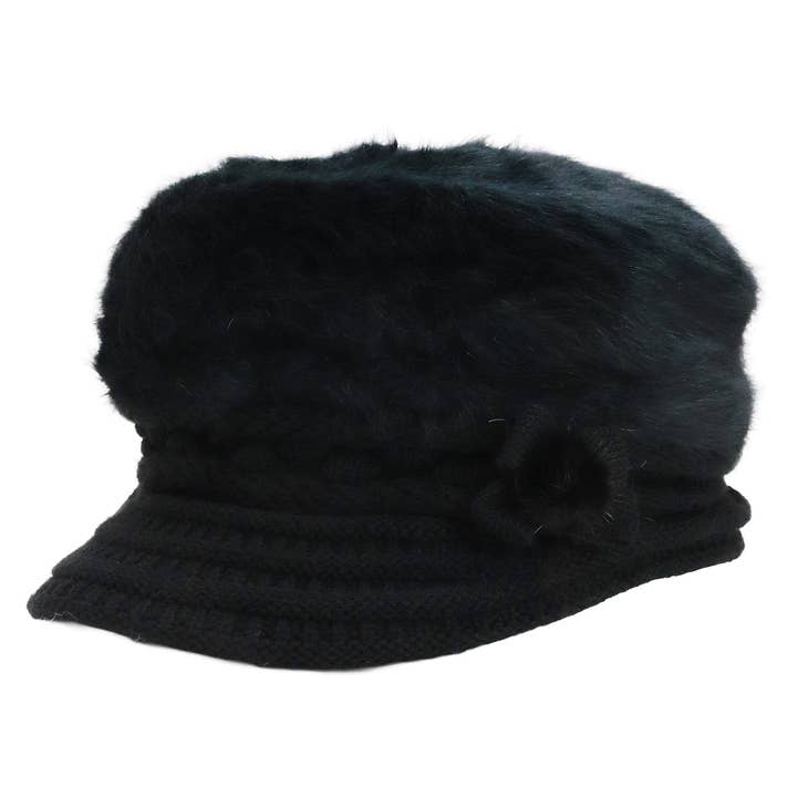ASSORTED Vegan Angora Fur Flower Knitted Fiddler Cap for wholesale on Faire7