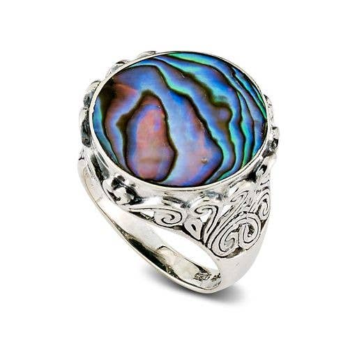 Anneau SS Abalone Swirl pour la vente par Eli Pebble